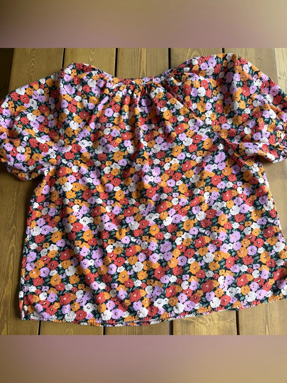 LOFT Floral Puff Sleeve Top Multicolor Cotton Blend XL